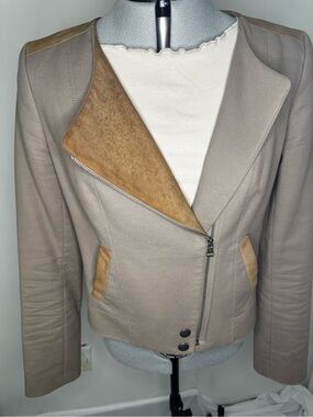 Classiques Entier Taupe and Tan Suede Moto Jacket